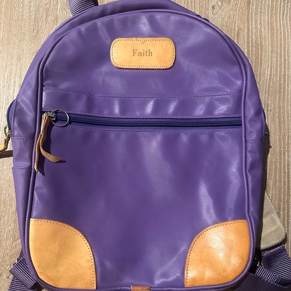 Jon Hart Design Purple With Brown Leather Accent Back Pack - Picture 2 of 8